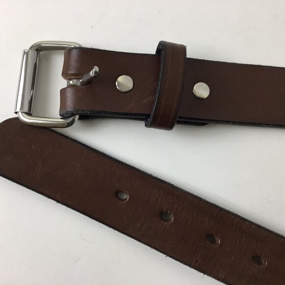 Amish Made Leather Belt Chrome Buckle Size 46, 1-1/2” Wide, Brown EUC - Picture 4 of 6